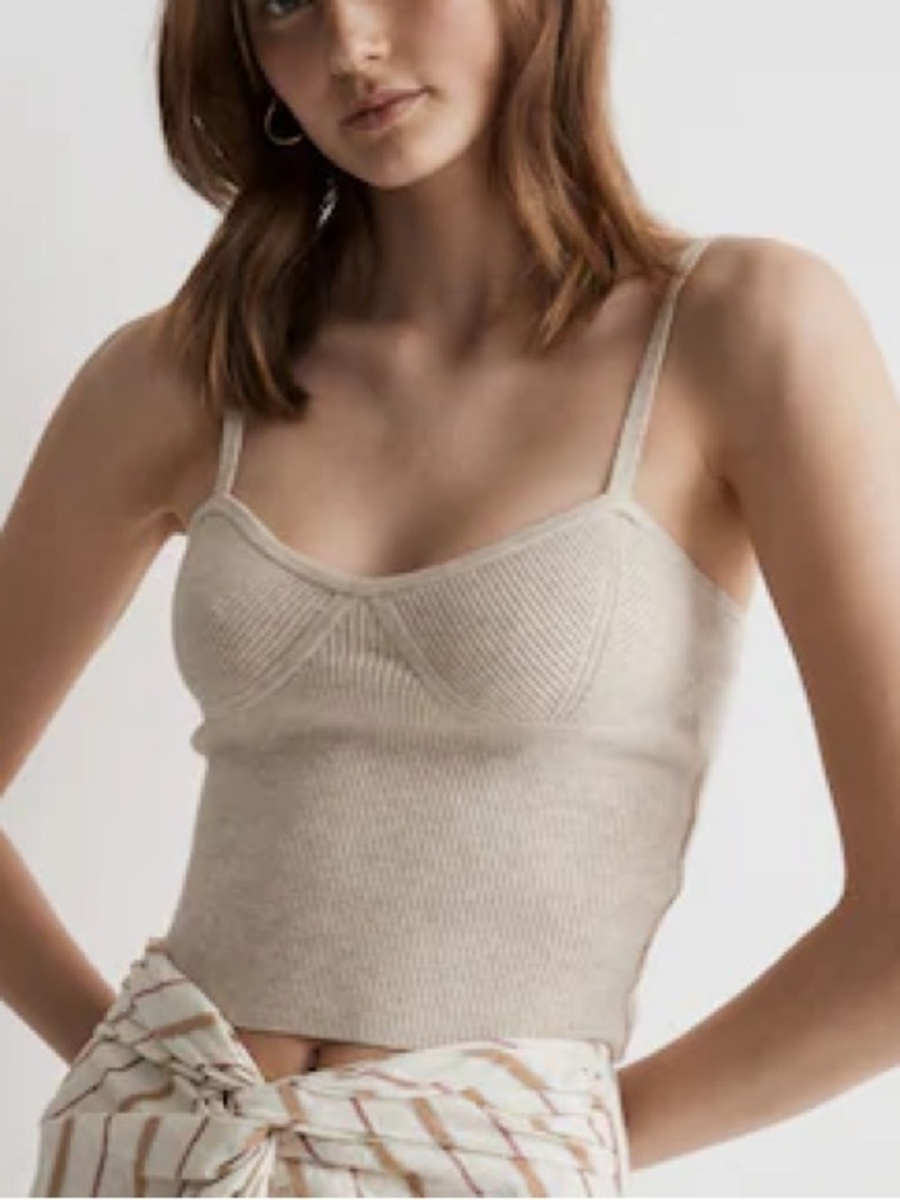 Madewell Cream Ribbed Corset Detail Tank Top